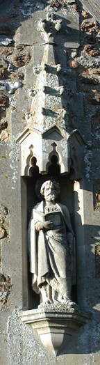 Statue of St Peter, outside wall of the vestry